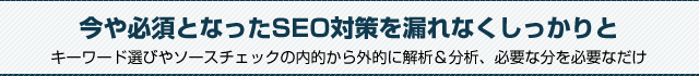 今や必須となったSEO対策を漏れなくしっかりと。