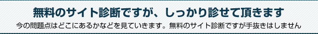 無料のサイト診断ですが、しっかり診せて頂きます。今の問題点はどこにあるかなどを見ていきます。無料のサイト診断ですが手抜きはしません